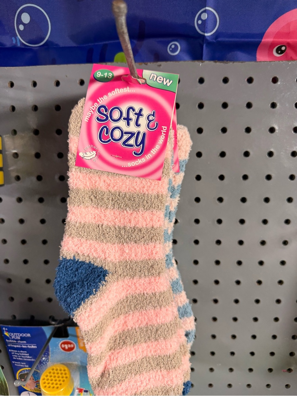 Pink and Gray Striped Fuzzy Socks - Women